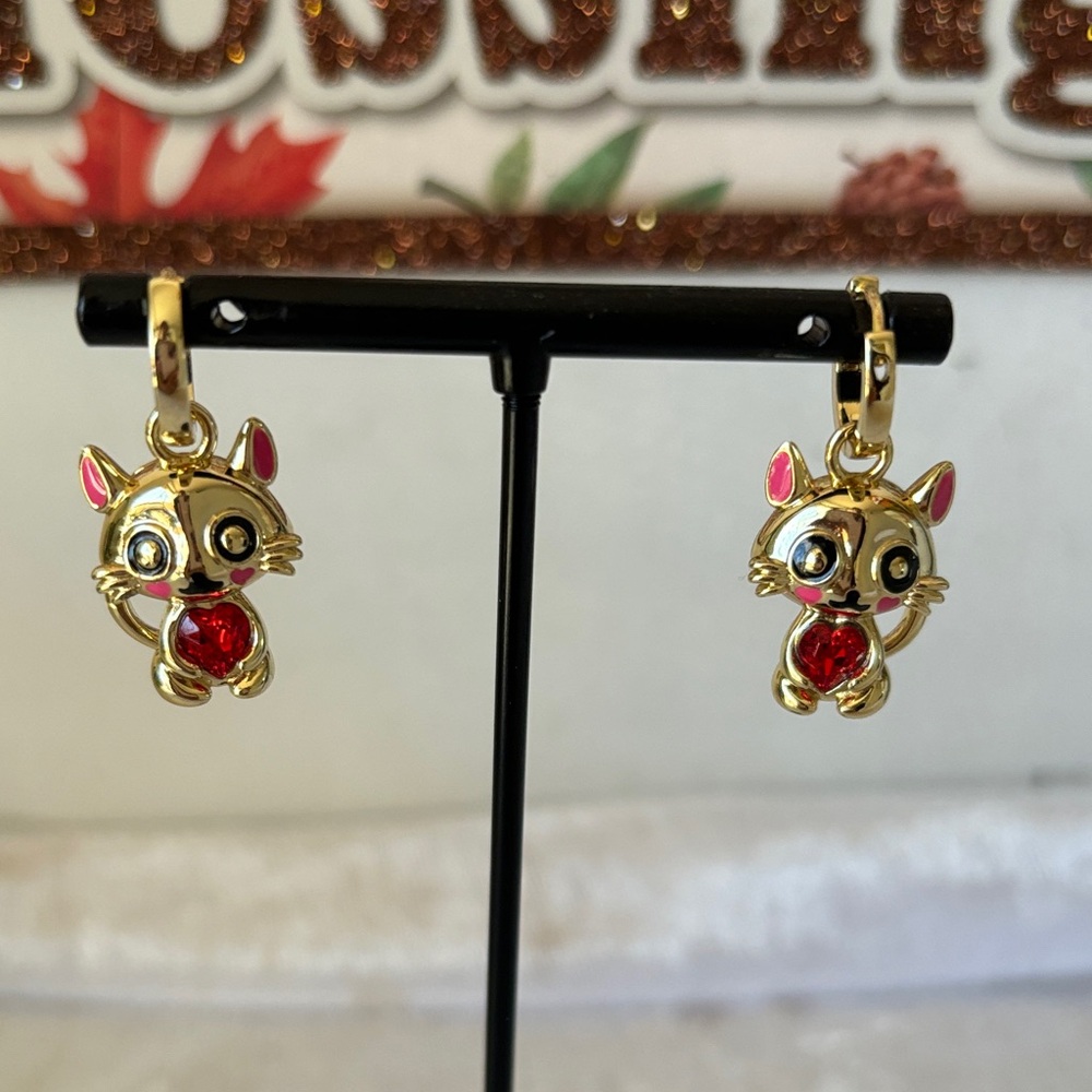 Gold and Red Cat Earrings